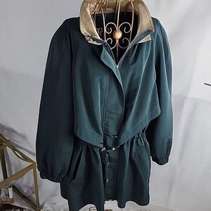 Vintage F S L Size XL Forest Green Zippered Coat with Gold Collar Chore Jacket